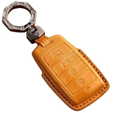 Imagem de Capa de couro artesanal para chave de carro compatível com Hyundai Genesis 2017 2018 2019 2020 G70 G80 G90 4 botões Chave Fob Shell Chaveiro Acessórios para automóveis(Brown)