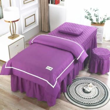 Imagem de Conjunto de lençóis de mesa de massagem, 4 peças, capa de cama de salão de beleza, simples, cor sólida, salão, spa, beleza, respirável, fumigação, massagem, saia de mesa, roupa de cama, fronha, capa