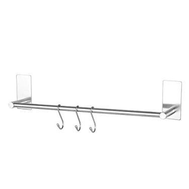 Imagem de Suporte de Toalha Prateleira Aço Inoxidável Hanger Armário Organizador Parede Porta-Toalha para Banheiro Toalhas Artigos Limpeza Organização Sem Furar