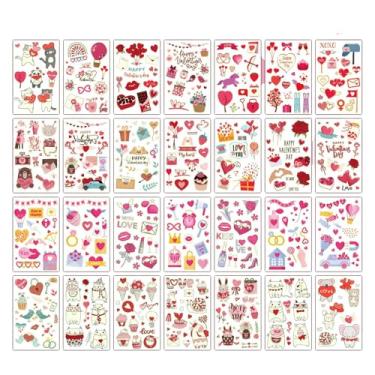 Imagem de 28 peças, tatuagens temporárias de balão de coração de gato, presente para amantes de gatos, tatuagens de festa em família, presentes de dia dos namorados