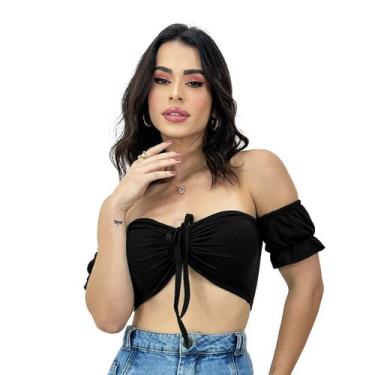 Imagem de Cropped Blusa Ciganinha Manga Curta Bojo Suplex Moda Verão - SWISS BOU