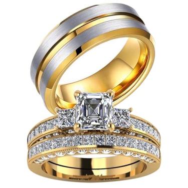 Imagem de ringheart Anéis de casal pretos combinando 1,5 CT AAA CZ 2 peças conjuntos de alianças de casamento femininas para ele e ela anéis masculinos, women size6 & men size13, Metal, Zircônia cúbica
