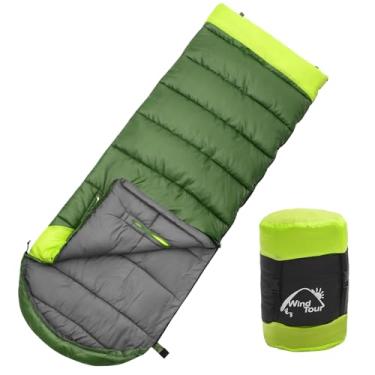 Imagem de Wind Tour Saco de dormir 3 estações, leve, impermeável, para ambientes internos e externos, emendável, com zíperes esquerdo e direito para caminhadas, mochilão, acampamento (2 kg | verde | direita)