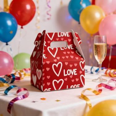 Imagem de 6 caixas de biscoito de dia dos namorados, caixa de cupcake para dia dos namorados, caixa de doces de papel para dia dos namorados, caixas decorativas com estampa de coração para lembrancinhas de