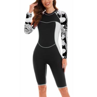 Imagem de Maiô feminino de manga comprida, peça única, short Rash Guard, com zíper, roupa de banho de surfe com sutiã embutido, 28007 Preto, PP
