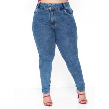 Imagem de Calça Skinny Jeans Marmorizada Feminina Plus Size com dois botões e ly