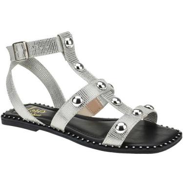 Imagem de Sandália Gladiadora com Rebites Rasteira Flat Spikes Confortável Fivel