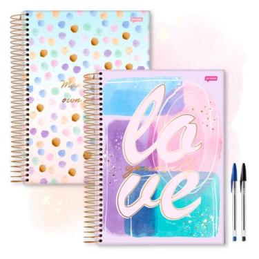 Imagem de KIT 2 Cadernos 12 Matérias Universitario La Creme + 2 Canetas - BTB FU