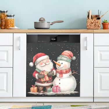 Imagem de xigua Linda capa magnética de boneco de neve de Natal, adesivos magnéticos decorativos antiarranhões para painel de geladeira e lava-louças, decoração personalizada de cozinha doméstica 58 x 66 cm