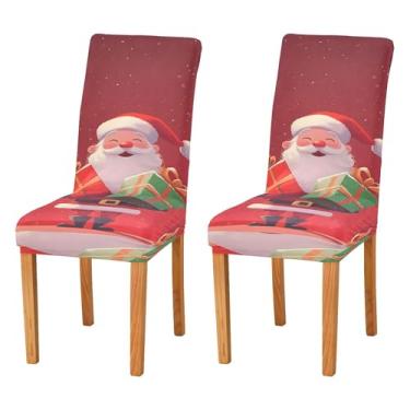 Imagem de SEHANY Conjunto de 2 capas de cadeira de gnomo de Papai Noel para sala de jantar, elástico, removível e lavável, para cozinha, hotel, festa, decoração de Natal