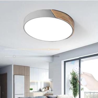 Imagem de GZZBMY LED Lâmpada de teto com controle remoto Lâmpada de teto regulável moderna Madeira redonda Iluminação de teto interna para sala de estar quarto de crianças sala de jantar 3000K-6500K (cinza, 60