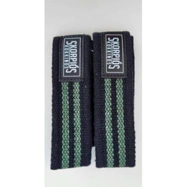 Imagem de Par Straps 100% algodão para academia, cross fit e musculação. (PRETO COM VERDE,65 cm)