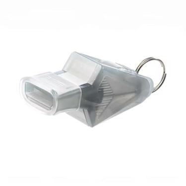 Imagem de Apito de árbitro esportivo de alta frequência com acabamento cinza para projeção de som nítido em jogos e sessões de treinamento