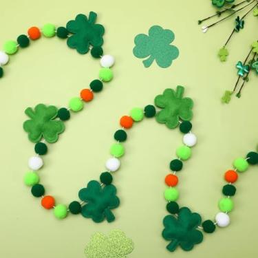 Imagem de Jansun Guirlanda de Dia de São Patrício de 2,5 m, bandeira de trevo de feltro para decoração festiva de sala de aula, estamparia irlandesa para casa