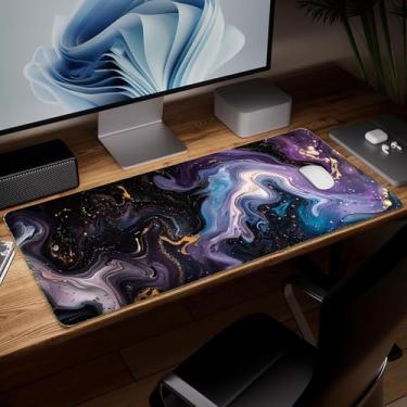 Imagem de Almofada de mesa de couro para plantas, mouse pad de arte colorida grande teclado de computador para jogos mousepad à prova d'água protetor e capa de mesa, tapete decorativo de couro PU para laptop