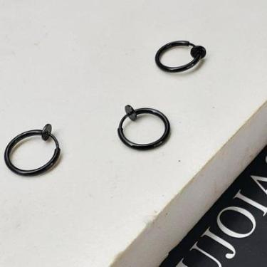Imagem de Kit Brinco Argola Masculino Pressão Preto Cartilagem Fake Falso Aço - 5 Peças-Unissex