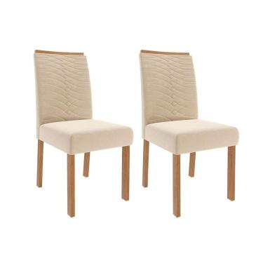Imagem de Cadeira De Cozinha Clarice Wood Kit 2 Un Madeirado/suede Nude Bege - Cimol