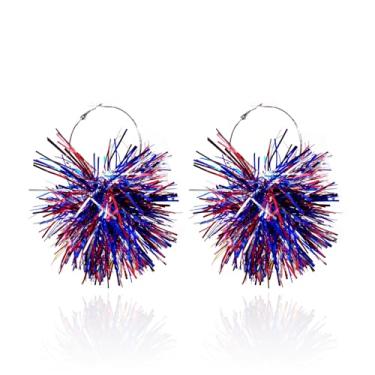 Imagem de LKingel Brincos femininos de 4 de julho para o Dia da Independência, brincos patrióticos de fogos de artifício com glitter, vermelho, branco, azul, brincos leves com bandeira dos EUA, Acrílico, Sem