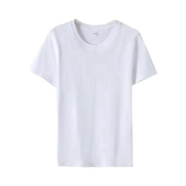 Imagem de Camiseta Feminina Preta E Branca De Algodão, Manga Curta, Decote Redon