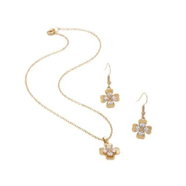 Imagem de Colar com pingente de strass de trevo de quatro folhas, brincos de cristal, coração, folhas, casamento, casamento, noiva, joias, para mulheres, Dia de São Patrício, aniversário, moda, festa, irlandesa