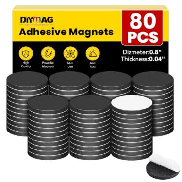 Imagem de DIYMAG Pacote com 80 pontos magnéticos de 2 cm x 0,08 cm com suporte adesivo, ímãs redondos finos flexíveis e folhas de ímã forte fácil de remover e colar com autoadesivo para artesanato, fita