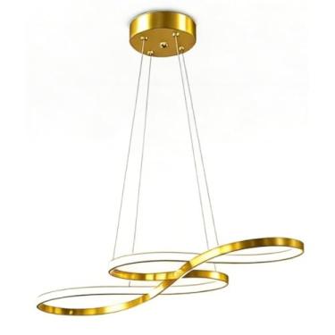 Imagem de Lustre Pendente Moderno Dourado 75cm - 3 Cores de Luz, 110V/220V, Ideal para Sala de Estar e Ambientes Domésticos Elegantes (A-Ouro (110V-220V))