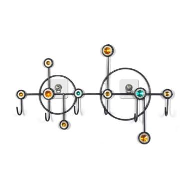 Imagem de KEG801302 Cabide para casaco e chapéu criativo montado na parede com 6 ganchos chave decorativa gancho de roupas para entrada, quarto, varanda (Preto)
