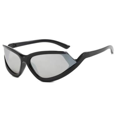 Imagem de Óculos de Sol Degradê Feminino Punk Masculino para Esportes ao Ar Livre, Corrida e Ciclismo, Preto e Prata