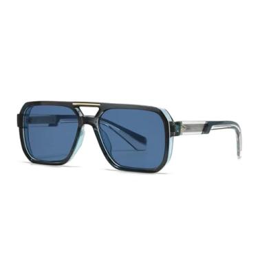 Imagem de HCHES Óculos de Sol Femininos Retro Rivet com Ponte Dupla, Luxo Masculino Casual, Proteção UV400 (Azul)