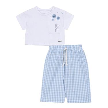 Imagem de Conjunto Infantil Menina Blusa/Pantacourt Azul Nini & Bambini-Feminino
