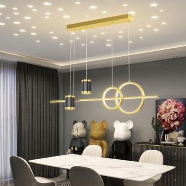 Imagem de Luminária pendente LED para sala de jantar, com intensidade regulável, ideal para cozinha, sala de estar e escritório, com design moderno e projeção de céu estrelado (dourada).