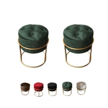 Imagem de 2 Puff Banqueta Redondo Capitonê Base Ferro Veludo Decorativo - Mercad