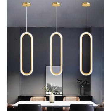 Imagem de Luminária pendente moderna de LED, lustre longo para escada, sala de estar, alumínio e acrílico, dimerizável, para quarto, sala de jantar, restaurante, cozinha, varanda, escritório (dourada,
