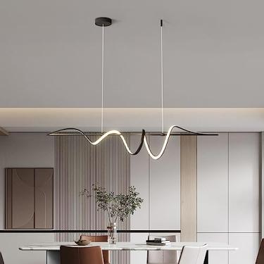 Imagem de Luminária pendente moderna de LED para mesa de jantar, com intensidade regulável, estilo criativo, para sala de estar, com design de onda linear, 53W, altura ajustável, ideal para teto, escr