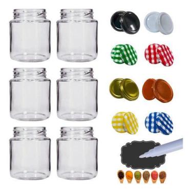 Imagem de Kit 6 Potes Vidro Porta Tempero 240ml Etiquetas+caneta - D'Biel, Doura