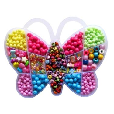 Imagem de Kit de Miçangas Infantil Formato Borboleta Contas Coloridas para Pulseiras e Colares Organizador Plástico