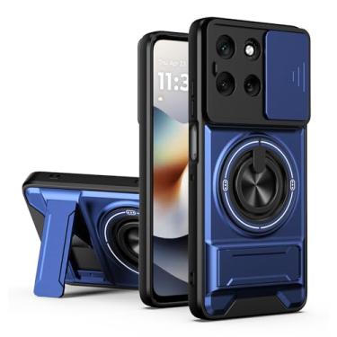 Imagem de SORAKA Capa para Motorola Moto G56 5G com suporte,proteção de lente com janela e capa dupla de PC e TPU compatível com suporte magnético para carro