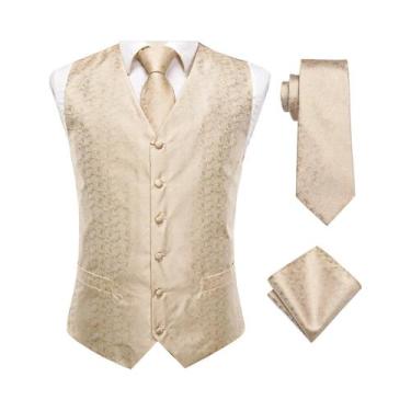 Imagem de Conjunto Masculino De Colete De Seda, Gravata, Lenço De Bolso E Abotoa
