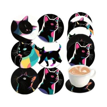 Imagem de Porta-copos De Madeira Com Tema De Gato Preto, 6 Peças, 4 Polegadas, R