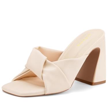 Imagem de DIFEMA Sandálias femininas de salto grosso, bico aberto, bico aberto, bico quadrado, Damasco, 36