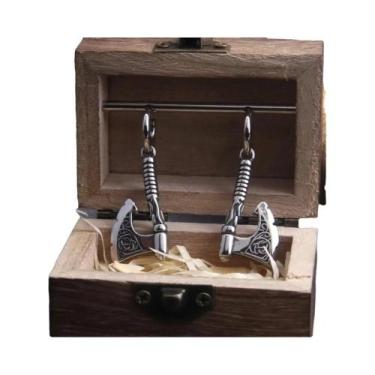 Imagem de Brincos De Aço Inoxidável Com Amuleto De Runa Nó Celta Machado Viking 