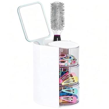 Imagem de ChefktCove Organizador giratório de acessórios de cabelo e suporte de pincel de maquiagem – Caixa de armazenamento de joias de 3 camadas para brincos, colares, pulseiras, anéis, grampos de cabelo
