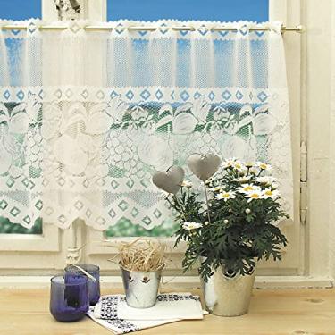 Imagem de Cortina de cozinha de renda pesada floral estilo antigo Heritage Old World, branca