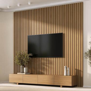 Imagem de Rack Liso com Painel Ripado para Tv até 86 Polegadas 240x230 Aruá Cabecasa Madeiraoriginals Jatoba