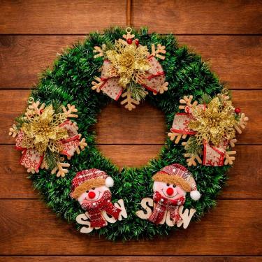 Imagem de Guirlanda Natalina Decoração Boneco Neve Arranjo Porta 40cm