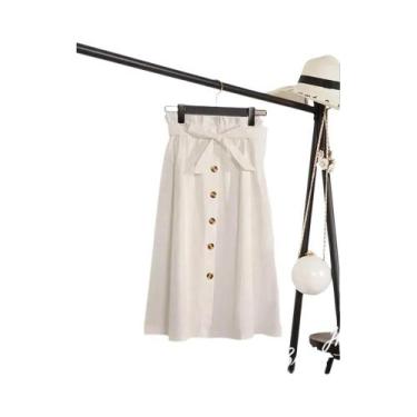Imagem de Saia Plissada Midi De Cintura Alta Para Mulheres, Elegante, Com Botões