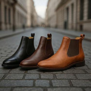 Imagem de Botina Masculina Preto Couro Legitimo Country Conforto Gel - Genérico,