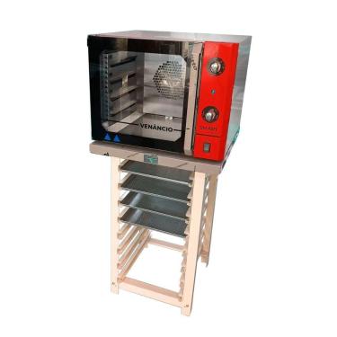 Imagem de Forno Turbo Convec. Inox E Vermelho Fcsb4e 220v + Bancada Mes-004 + 4 Assadeiras - Venâncio 220v