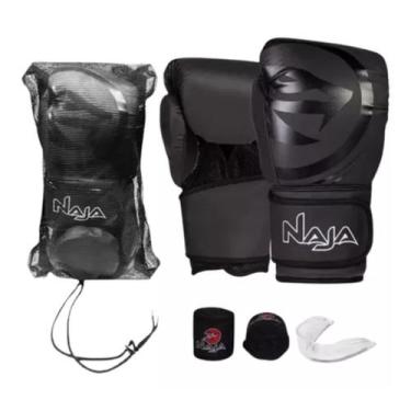 Imagem de Kit luvas de Boxe Muay Thai Naja Black + Bandagem + Protetor Bucal, 14
