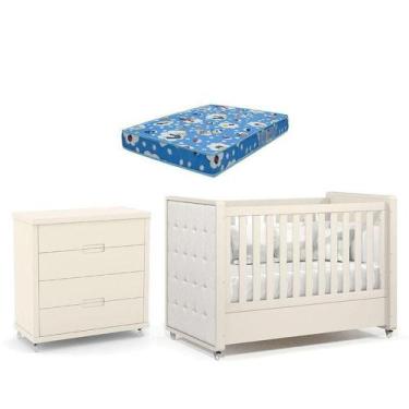 Imagem de Berço Americano Com Capitonê New Boucle E Cômoda Gaveteiro Infantil Tu